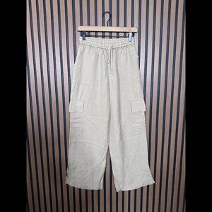 Castro Pants Small Beige Twill Pull On Elastic Waist Cargo Drawstring Streetwear